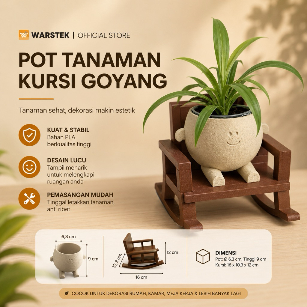 Pot Tanaman Unik dan Lucu dengan Miniatur Kursi Goyang
