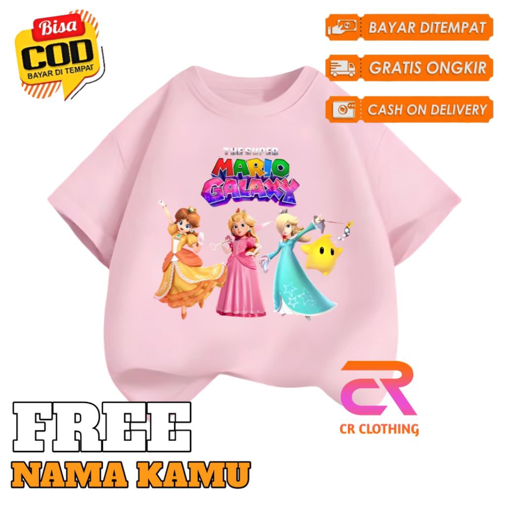 Kaos anak the super Mario Galaxy Karakter Princess Peach Princess Daisy Rosalina baju atasan anak pe
