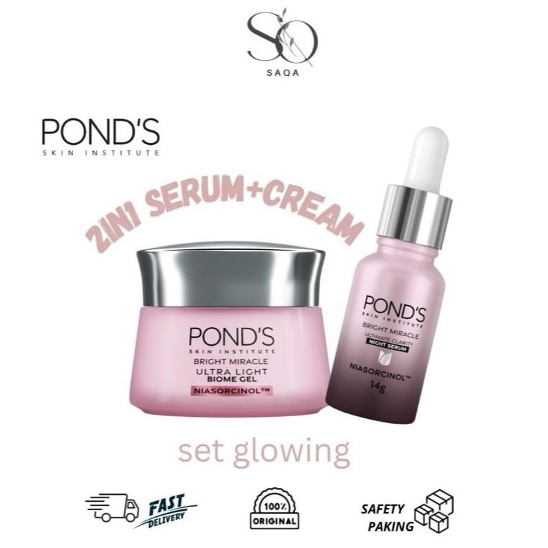 Ponds Bright Miracle 2in1 Set Serum & Cream Glowing Face dengan Niacinamide untuk Kulit Cerah