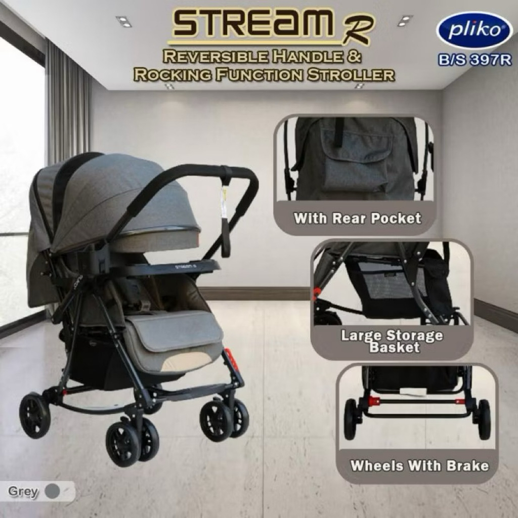 Preloved stroller Merk Pliko series Stream R BS 397 Reversible Handle masih baru buka segel aja ex k