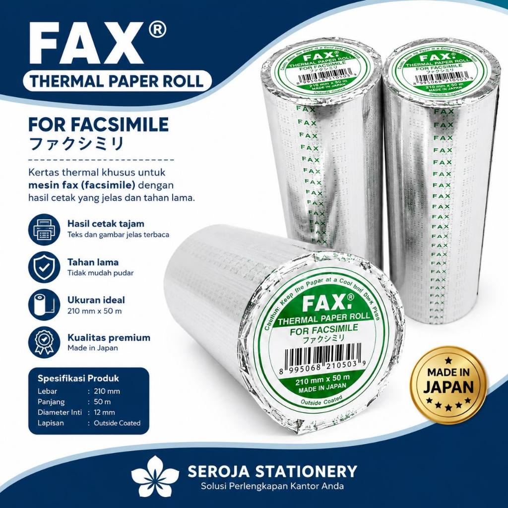 KERTAS THERMAL 210 x 50 mm FAX | THERMAL PAPER ROLL | FAX