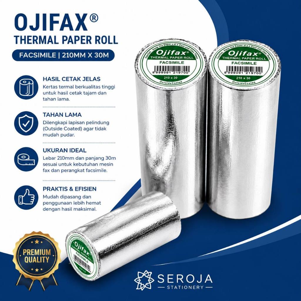 KERTAS THERMAL 210 x 30 mm OJIFAX | THERMAL PAPER ROLL | FAX | 1 ROLL