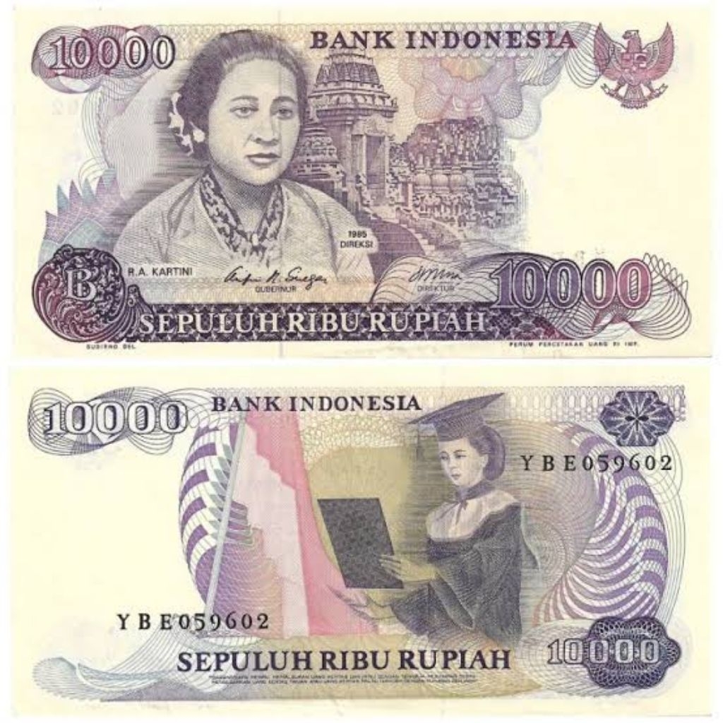 Uang Kuno 10000 Rupiah Kartini 1980 UNC/GRESS/BARU