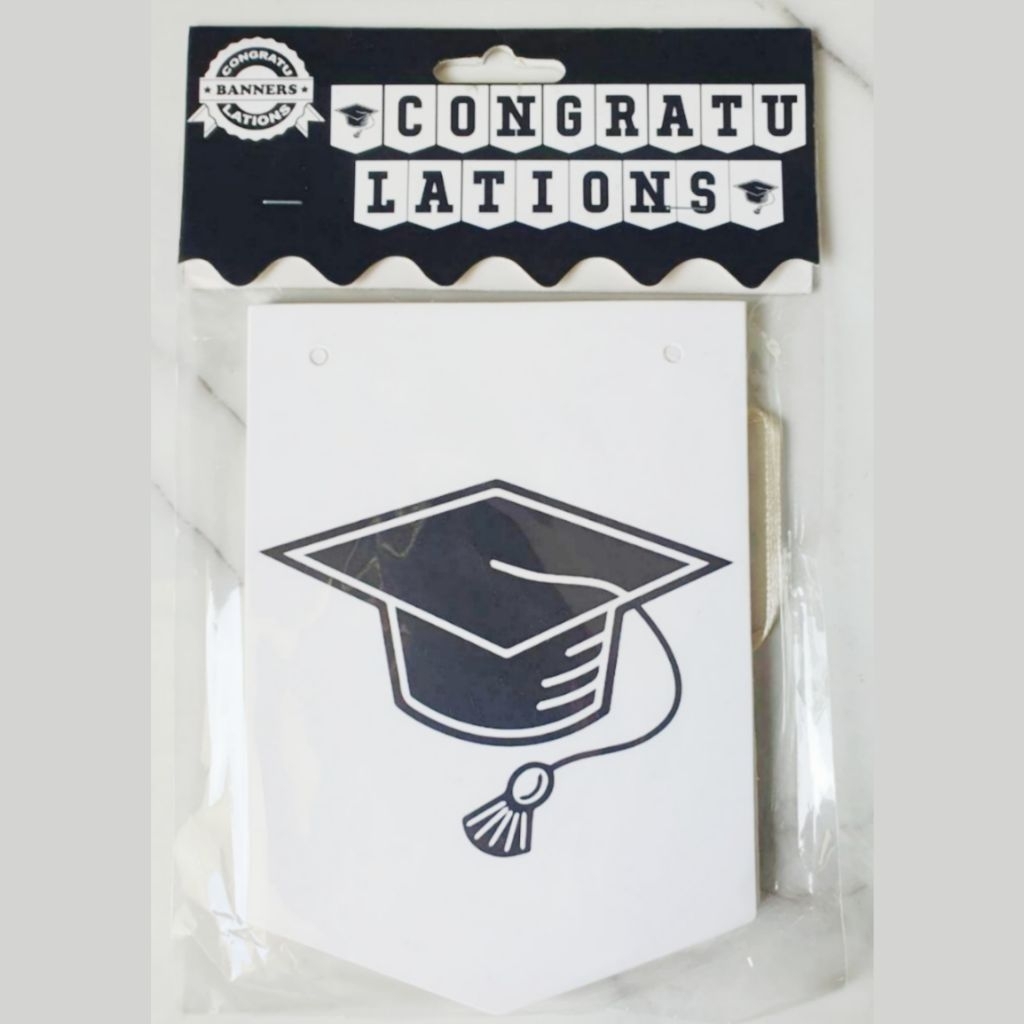 Banner CONGRATULATIONS Bunting Flag Wisuda Kelulusan Motif Hitam Putih