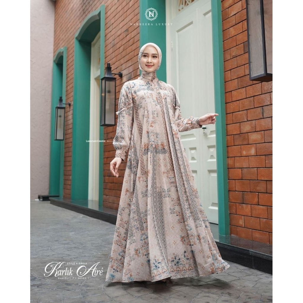 KARLIK AIRE FAMSET(TIDAK FREE SCARF) STYLE 4 GAMIS DRESS MIDI TERBARU  NADHERA LUXURY