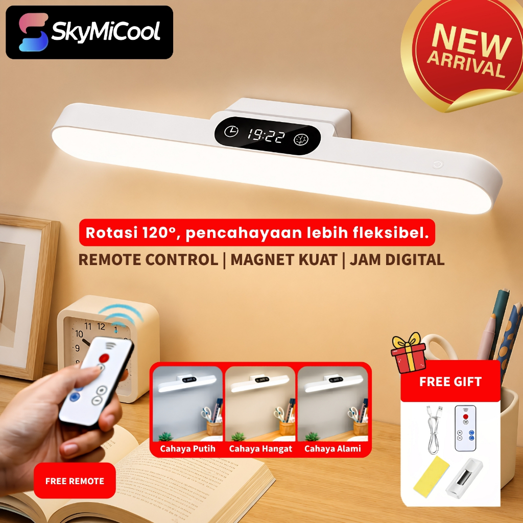 (2in1 Jam+Lampu) SKYMICOOL Lampu Dinding Tempel LED Jam Digital Remote Control Lampu Belajar Anak - 