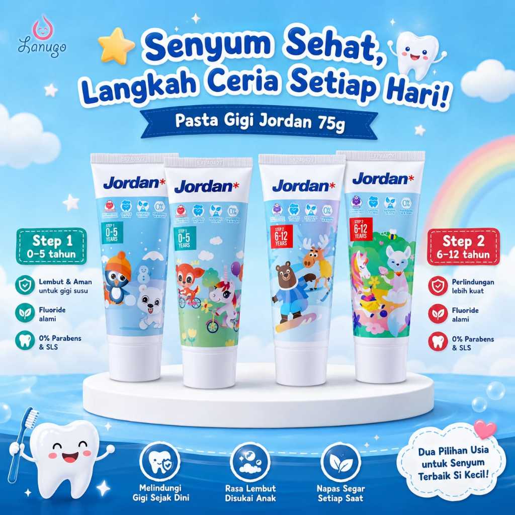 JORDAN TOOTHPASTE PASTA GIGI ODOL ANAK STEP 1 STEP 2 75GR