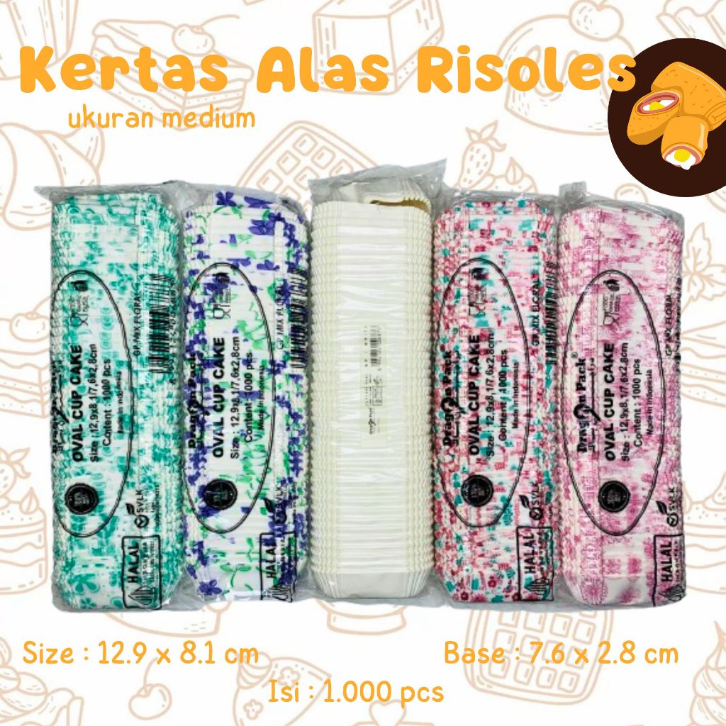 PAPER CAKE CASE CUP OVAL RISOL 129 MM MOTIF ISI 1.000 PCS / KERTAS ALAS RISOLES MOTIF DRAGON PACK IS