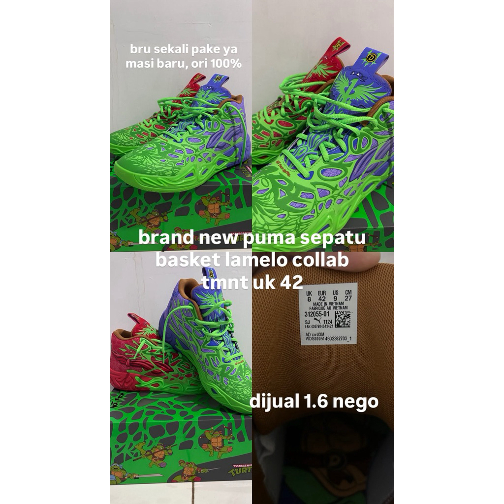 sepatu basket puma lamelo collab ninja turtles uk 42