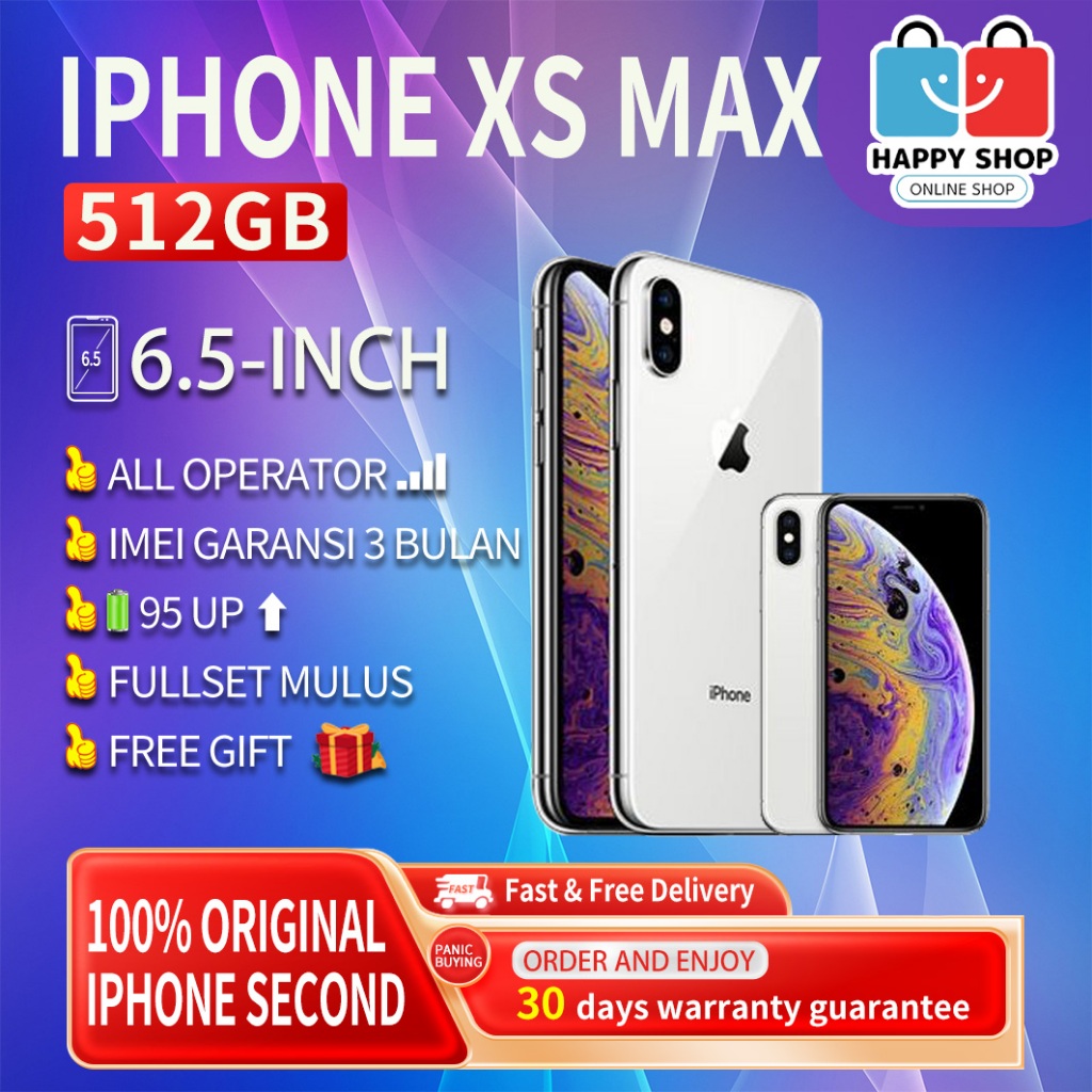 iPhone Xs Max 512GB Second/Bekas Original100% INTER 6.5"OLED-Ori Fullset Mulus Normal LikeNew Handph
