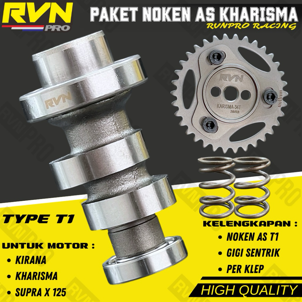 PAKET NOKEN AS CAM RVN RACING KARISMA KHARISMA SUPRA X 125 KIRANA PLUS PER KLEP SWEDIA DAN GIGI SENT