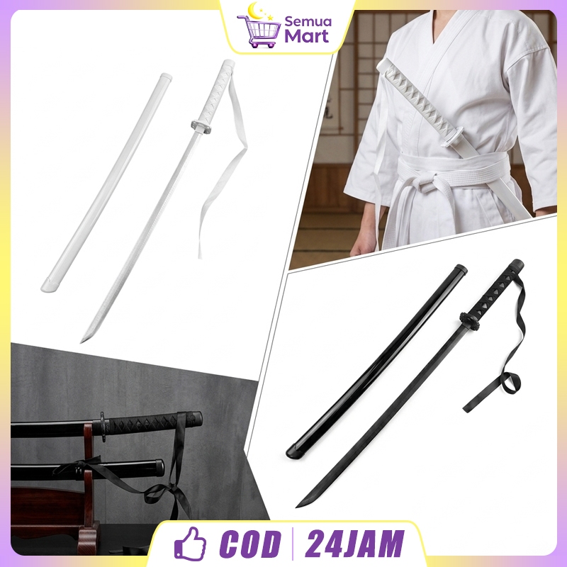 1 Pcs Pedang Kayu Katana 1 Meter Bahan Bilah Bambu Sarung Plastik ABS Alat Peraga Cosplay