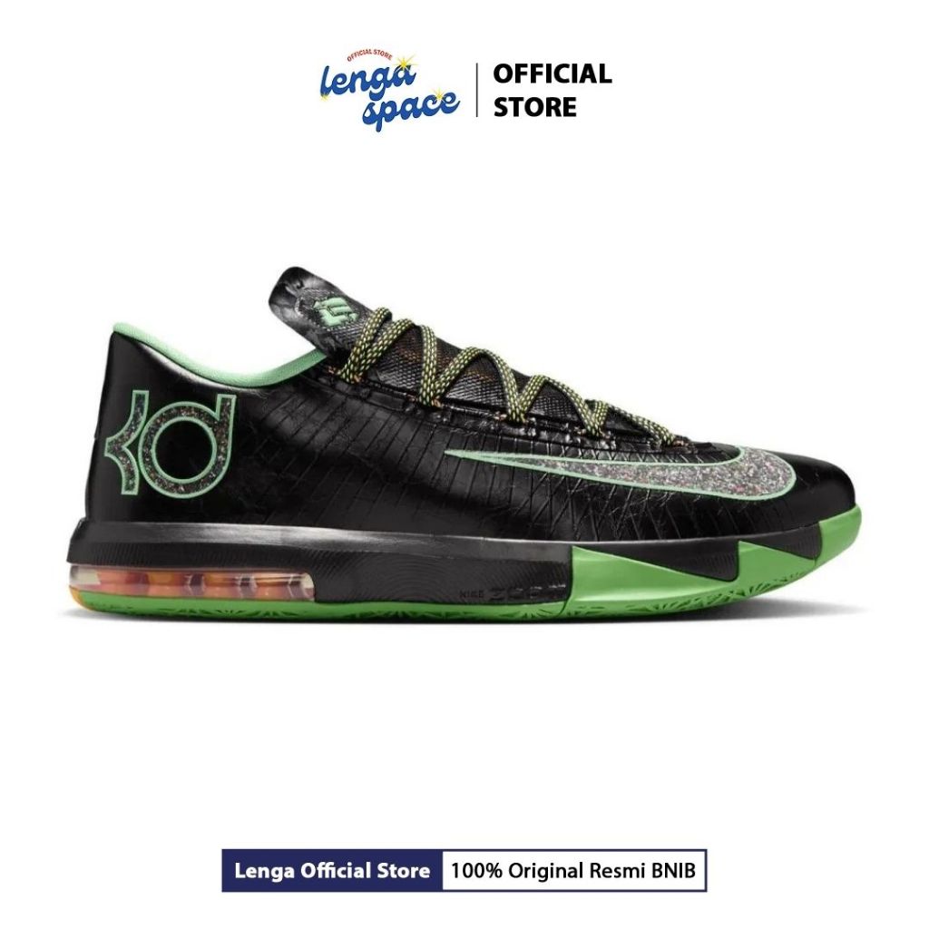 Sepatu Basketball Kd VI Men's Basketball Shoes - Black/Multi Color Lt Lucid Green (IH3582-001) Origi
