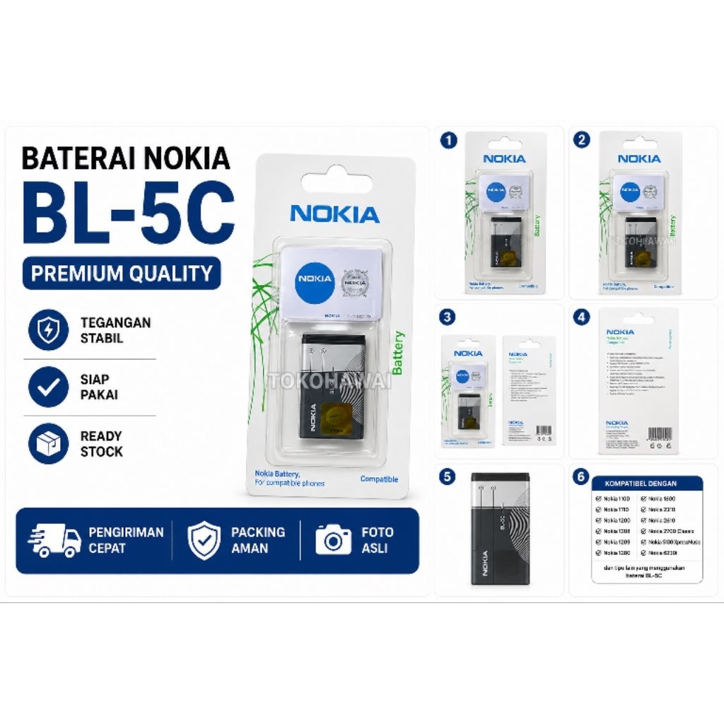 Baterai Nokia BL-5C Premium Quality Nokia 1100 1200 1280 1600 2610 Battery