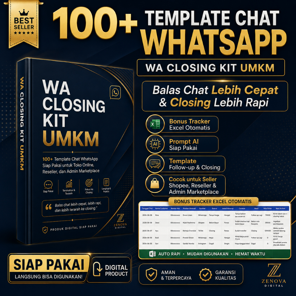 WA Closing Kit UMKM - 100+ Template Chat WhatsApp untuk Toko Online, Reseller, Admin Marketplace