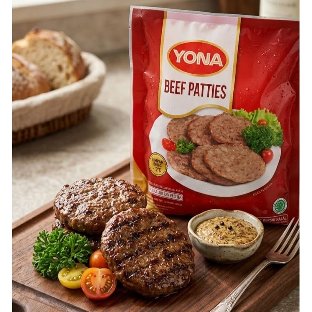 Yona Beef Patties 500g isi 10pcs | beef patties | yona patties | burger sapi