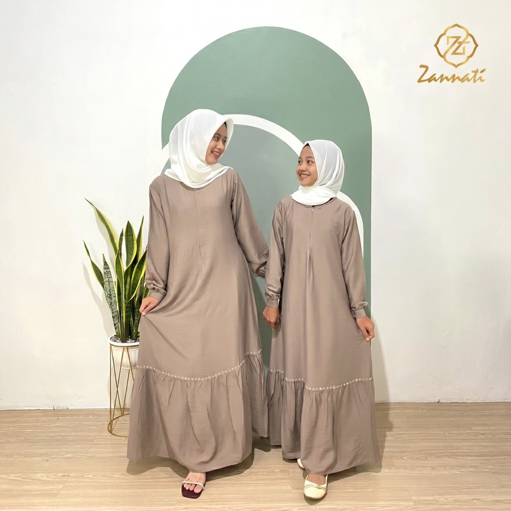 ZANNATI Gamis Couple Ibu & Anak Gamis Anak Tanggung Polo Linen Premium Bahan Adem