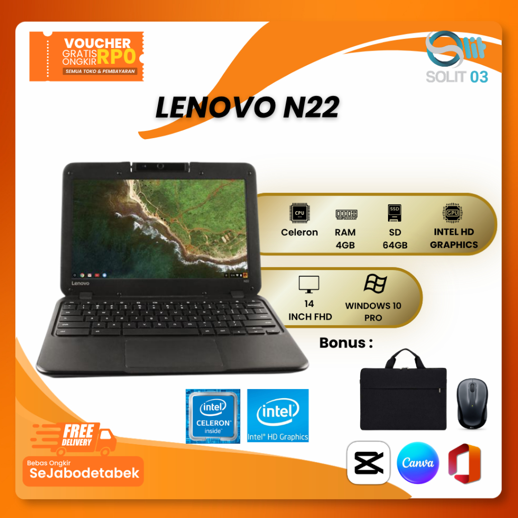 Lenovo N22 11" Second Bergaransi SSD 64GB Ram 4GB Laptop Mini Murah Ringan Mulus Windows 10 Siap Pak