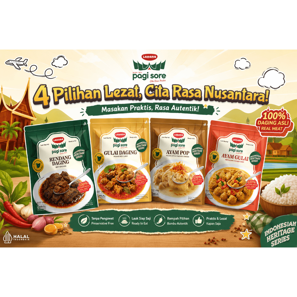 Lanana Pagi Sore Lauk Instan Daging Rendang Gulai Daging Ayam POP Ayam Gulai