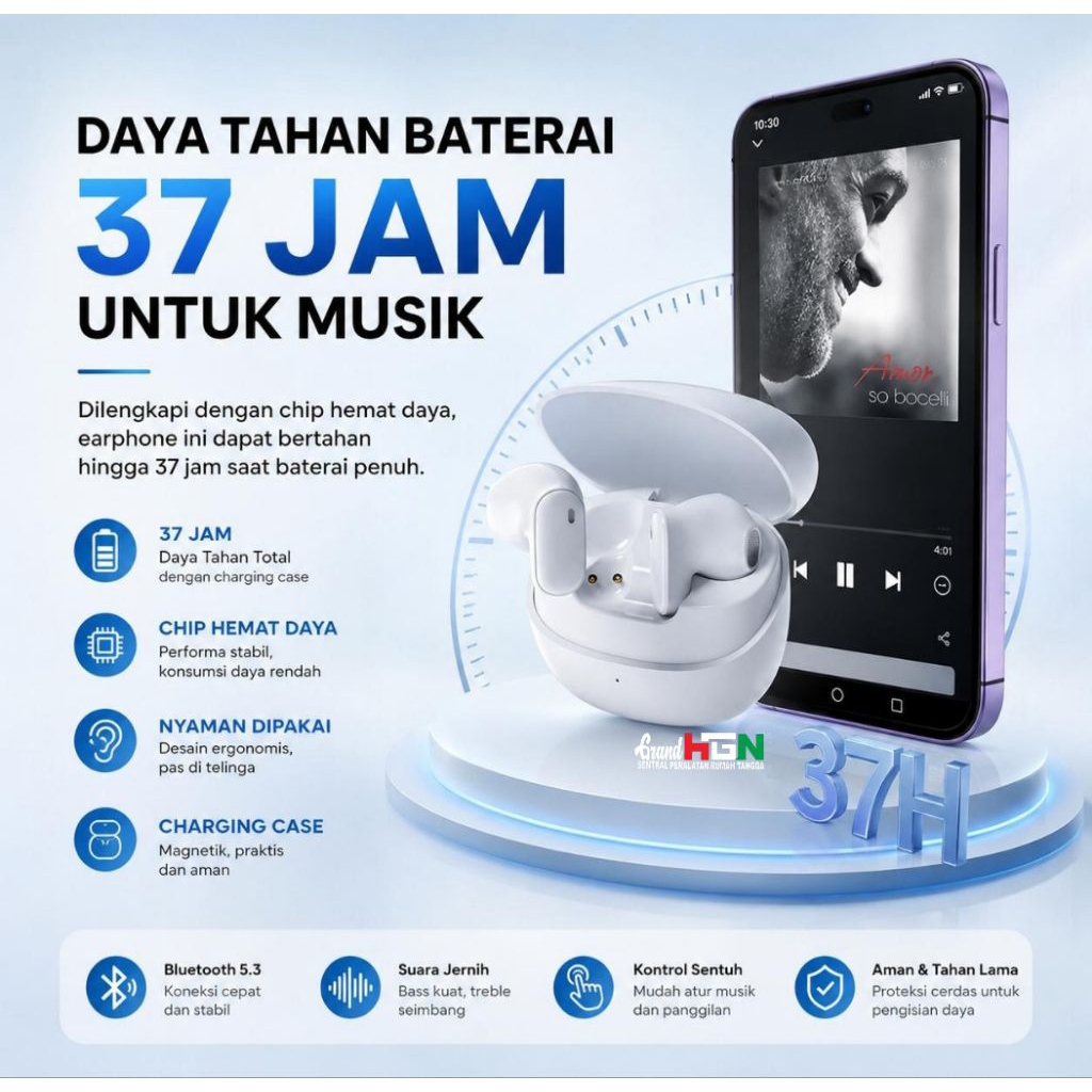 Nova T1 Headset Bluetooth Ungu Robot Gagang Pendek Ultra Ringan 3.5g Baterai 37 Jam Chip 5.4 Kualita