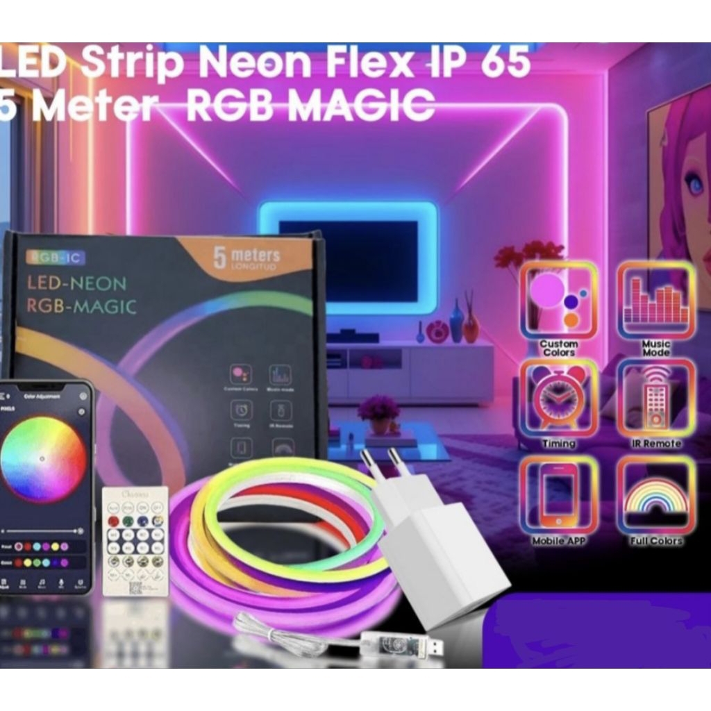 LED Neon RGB Magic 5meter set remote+adaptor,Led strip neon led neon flex