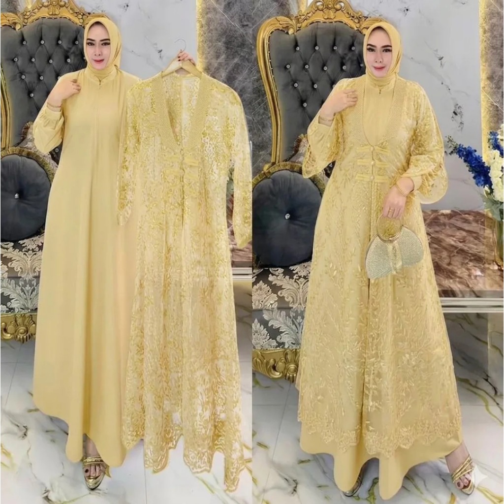 Sandrina Dress Maxi Muslimah Brokat Premium All Size Dress Kondangan Elegan Busui Friendly