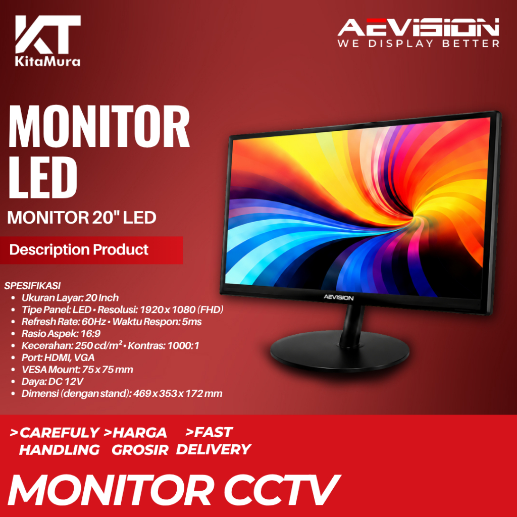 Monitor LCD 19inch HDMI-VGA Murah Bergaransi 1 tahun LCD Monitor AEVISION