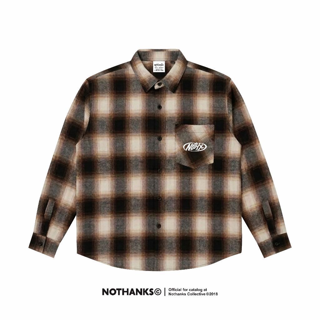 FLANEL NOTHANKS VETERANO BROWN BLACK kemeja pria wanita distro clothing skena y2k