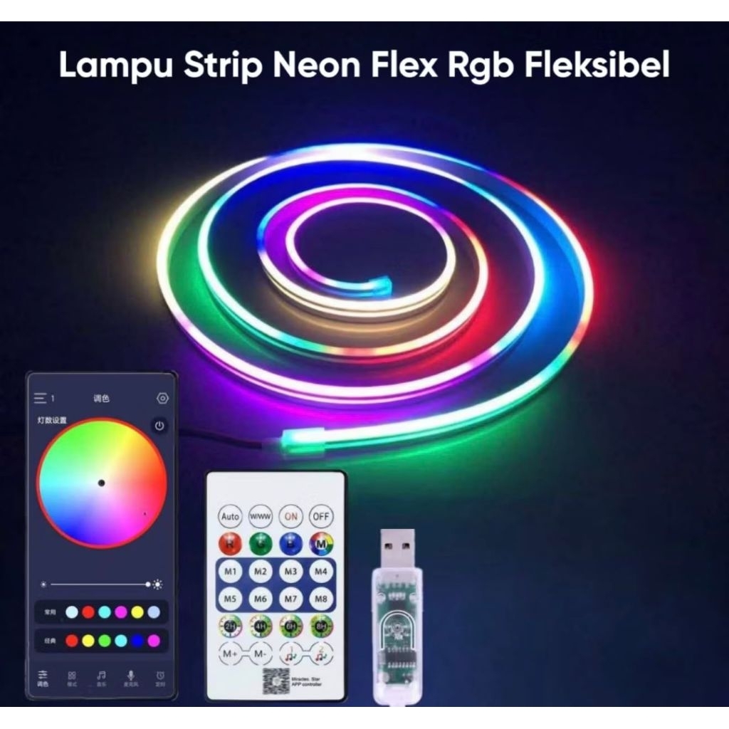 Lampu selang Led neon Flex RGB Running Remote 5 Meter
