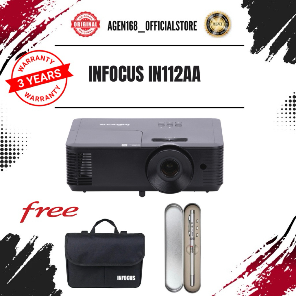 InFocus IN112AA Proyektor Bisnis - 3800 ANSI Lumens, Hitam