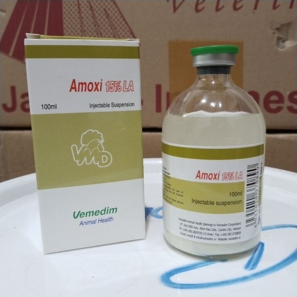 amoxi 15% LA 100ml ~ obat hewan sapi, domba, kambing, babi, dan hewan kesayangan