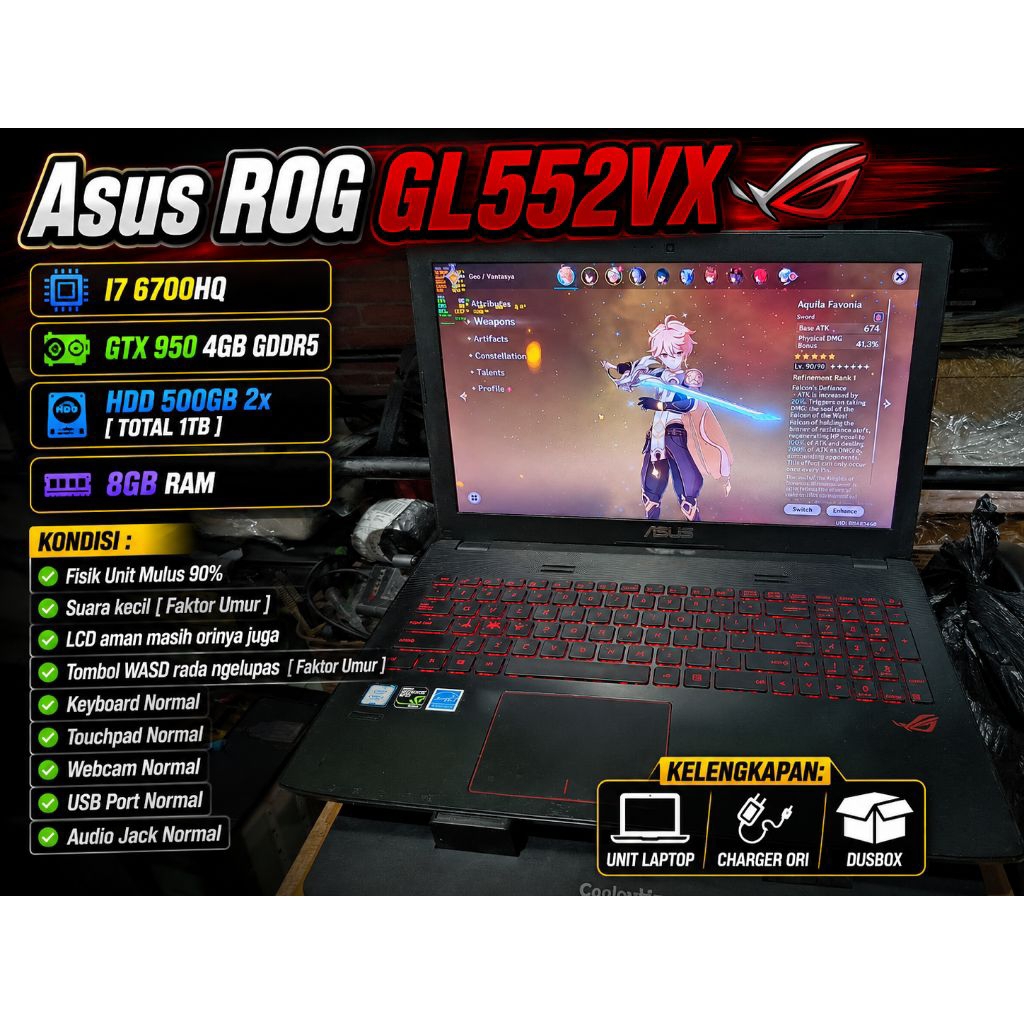 Asus ROG GL552VX Intel i7 dan GTX Laptop Gaming