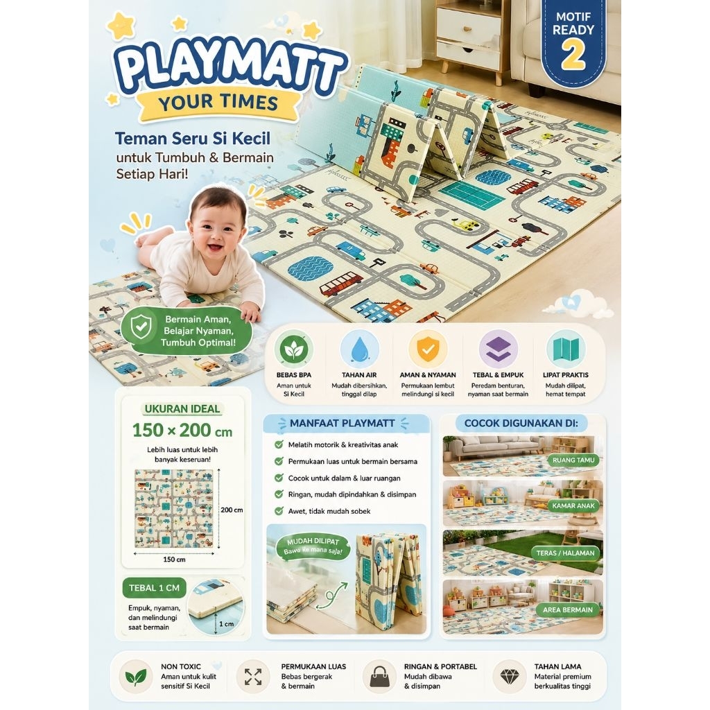 PLAYMATE MATRAS BAYI / PLAYMATE LIPAT / PLAYMATTE BAYI / FOLDINGMAT / MATRAS LIPAT BAYI / PLAYMATE I