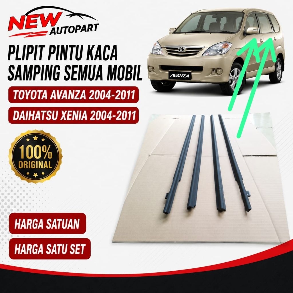 KARET KACA PINTU SAMPING WATER STRIP SEMUA MOBIL TOYOTA AVANZA VVTI LAMA OLD E G S DAIHATSU XENIA VV