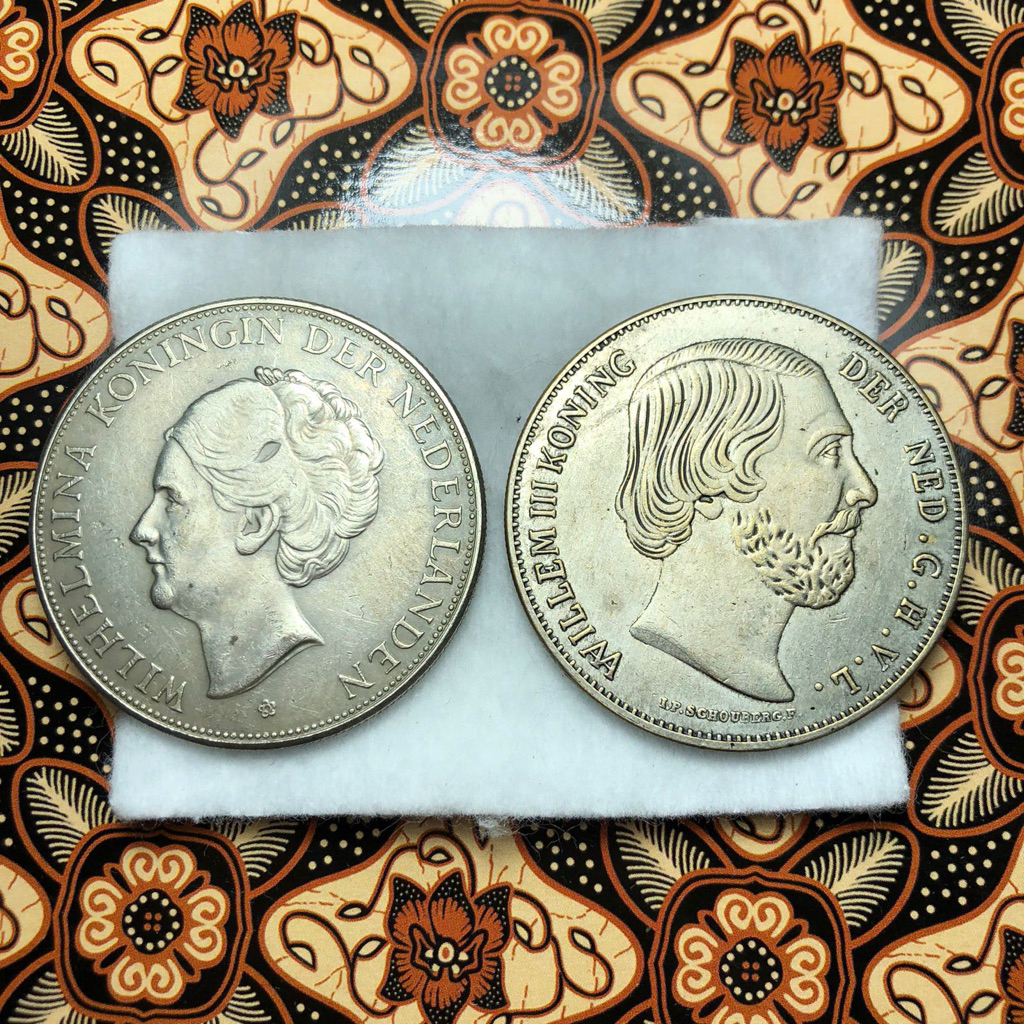 2pcs Koin Willem 2,5G tahun 1818 dan Wilhelmina 1919 Samping Garis edisi Khusus