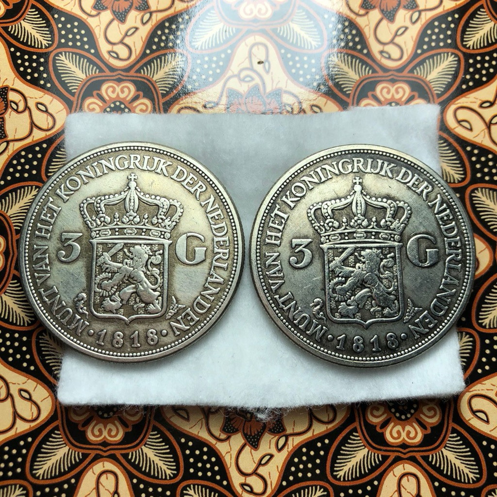 2pcs Koin Willem 3G 1818 Samping Garis edisi Khusus