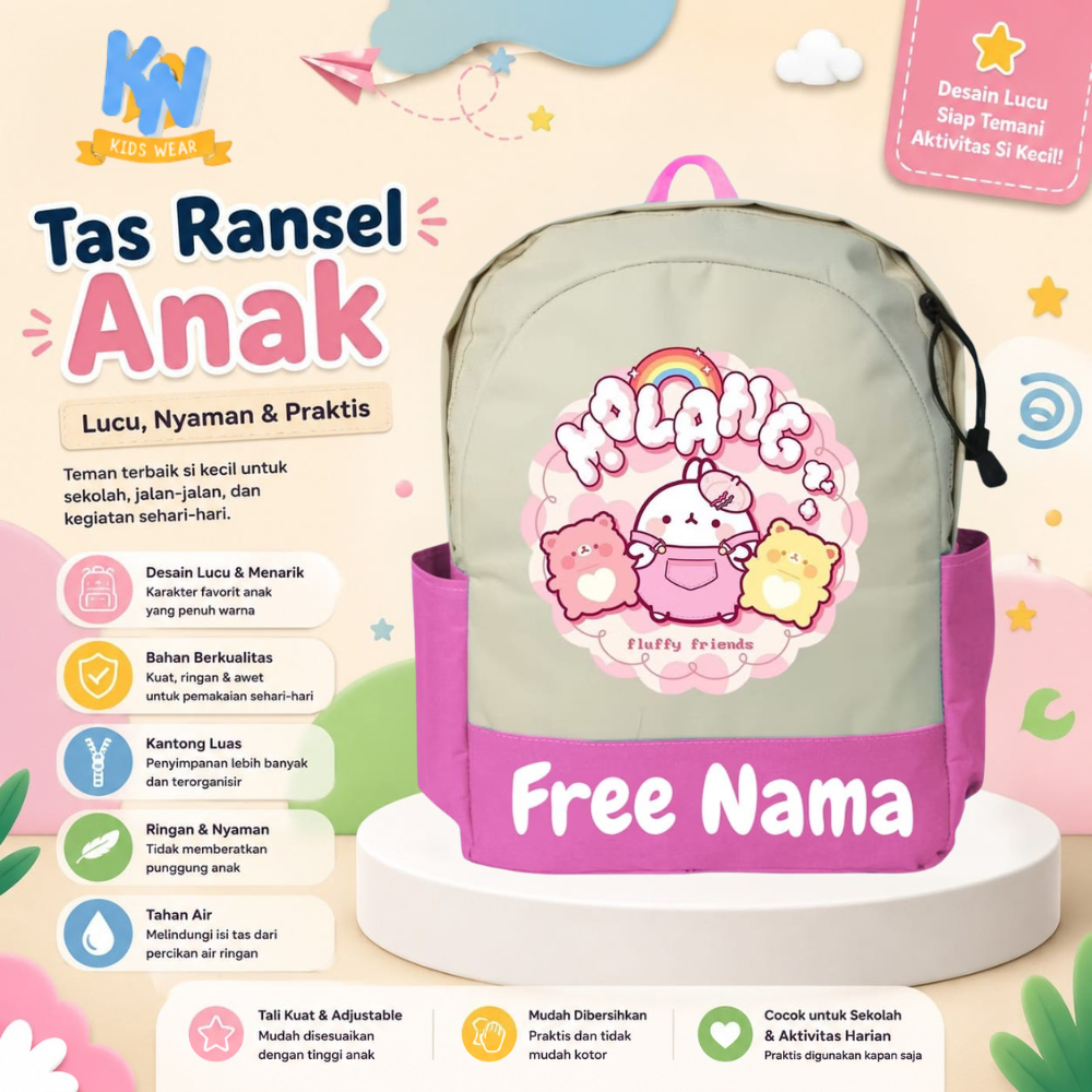 Tas Anak SD Kartun Molang Ransel Sekolah Molang SD Tas Sekolah TK Free Nama