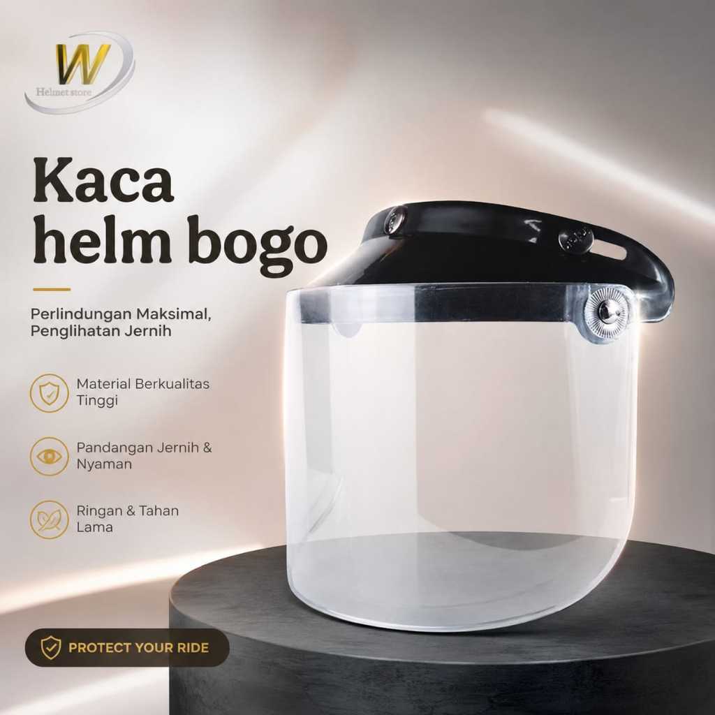 KACA HELM BOGO DEWASA DATAR BENING DATAR HITAM CEMBUNG HITAM PET PENDEK COCOK UNTUK SEMUA JENIS HELM