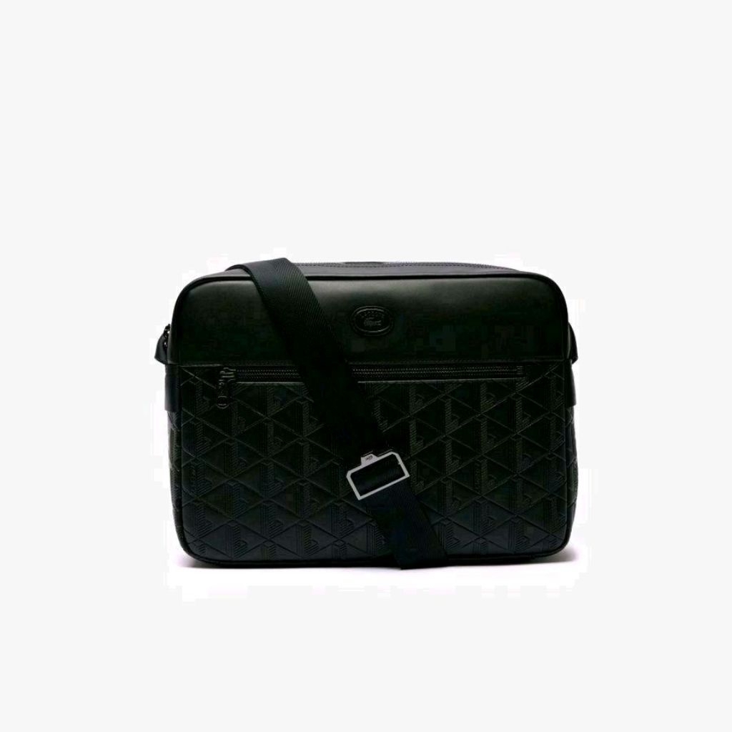 Lacoste Men's Nomogramme Leather Reporter Bag Original Tas Selempang / Bahu Pria - Black