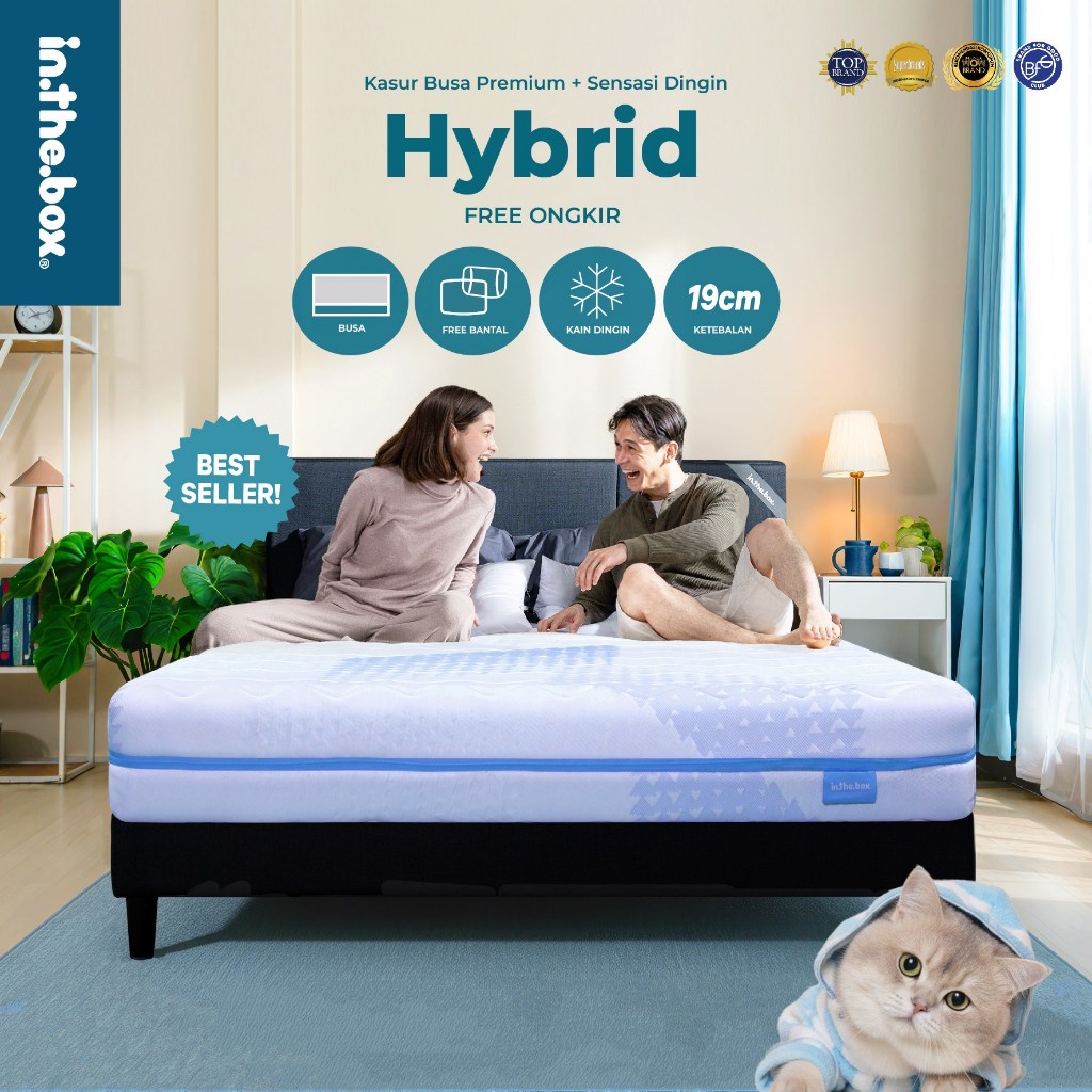 Promo Kasur Busa Mattress Lantai Premium INTHEBOX Hybrid Sensasi Dingin Tinggi 19 cm FREE Bantal FRE