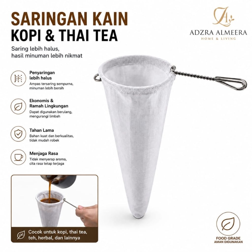 Saringan Kain Halus Penyaring Kopi Santan dan Jamu Pegangan Besi Kuat