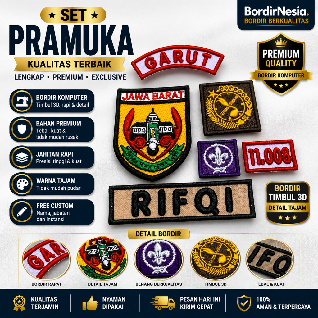 TERBARU BADGE PRAMUKA SET BORDIR 3D CUSTOM TERBARU READY STOCK