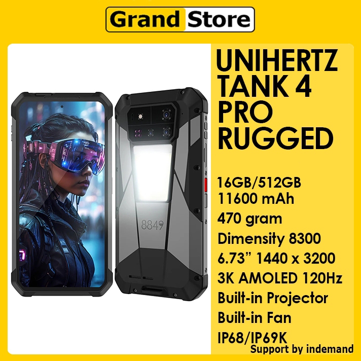 Unihertz 8849 Tank 4 Pro 5G Projector RAM 16GB/512GB Rugged Smartphone built-in  11600mAh 120W
