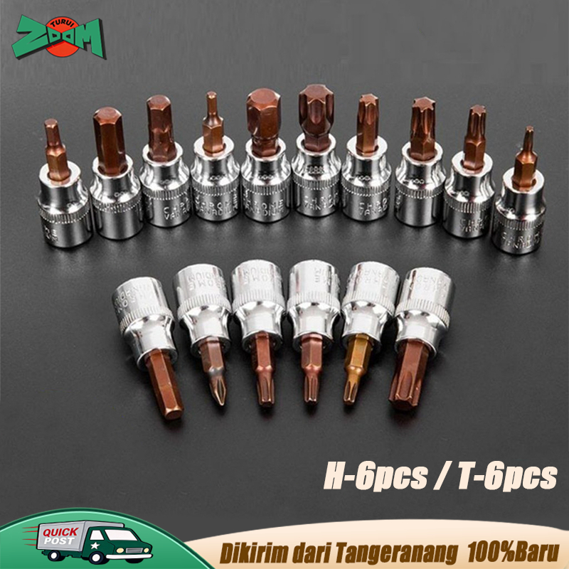6pcs/Set Mata Shock Kunci Sok Hex Bintang 1/4 Inci Soket Bit Hex Adaptor Perkakas Perbaiki Baut Mur