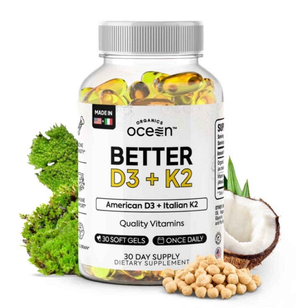 Ocean Organic vitamin D3K2 3000IU with coconut oil bone menjaga dan meningkatkan imun