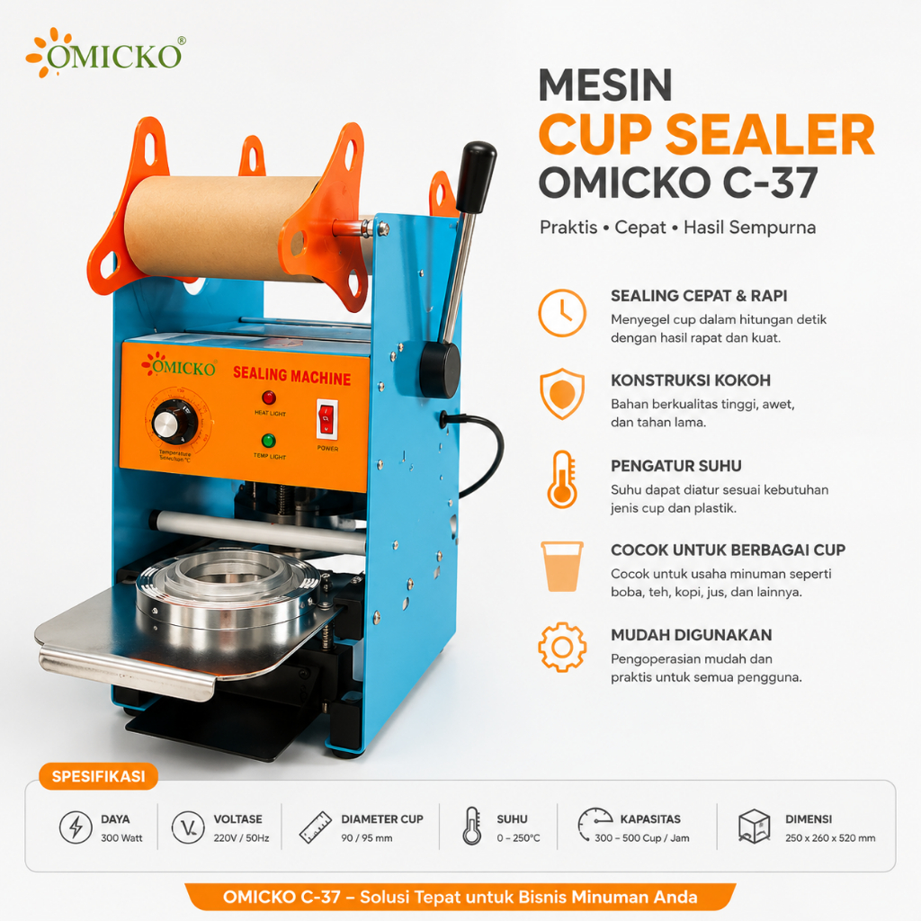 Alat Press Gelas Plastik Cup Sealer / Mesin Press Cup Sealer Omicko C 37