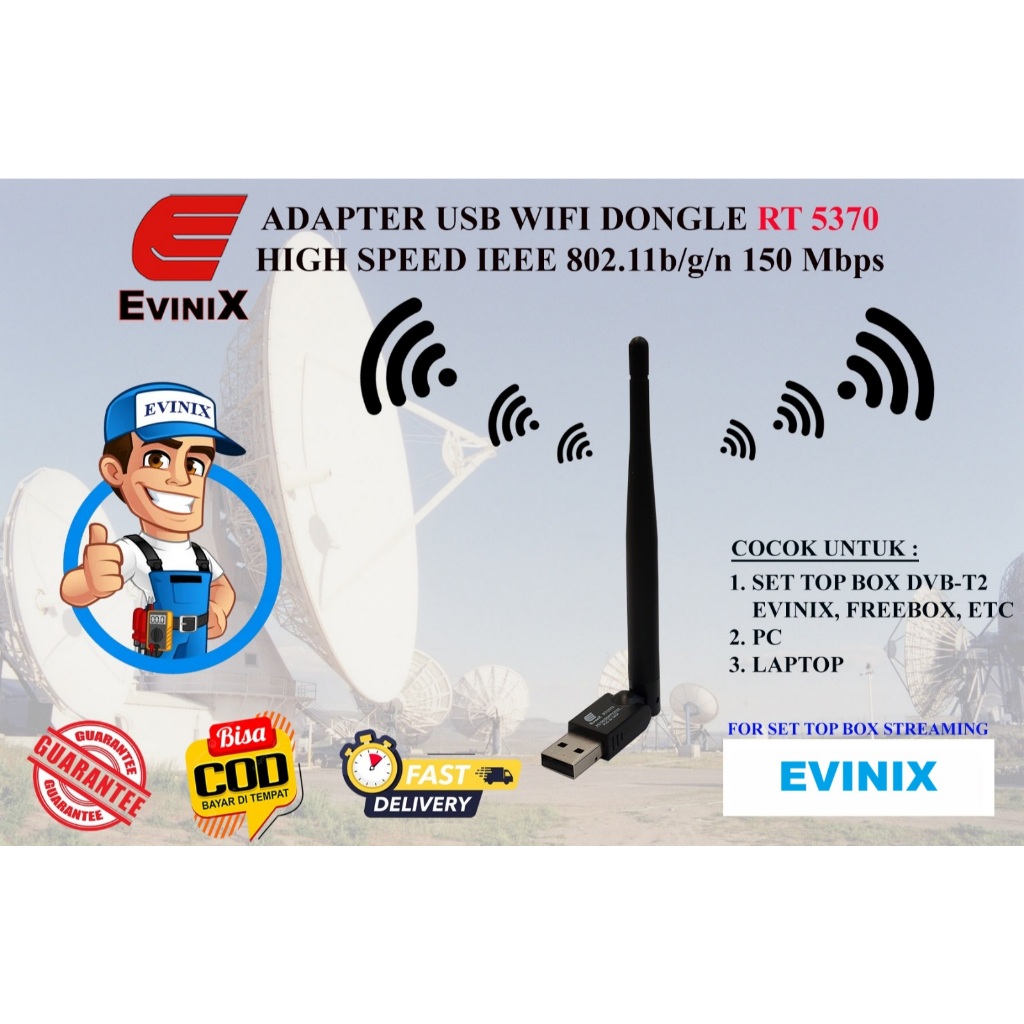 Dongle Wifi Evinix RT5370 USB WIFI Adapter untuk PC dan Receiver Parabola