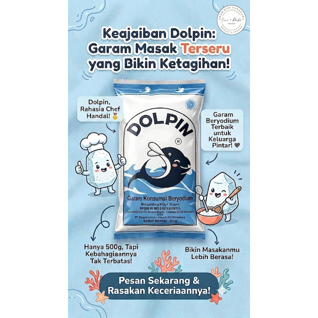 Garam Dolpin 500gr / Garem Dapur Konsumsi Beryodium / Yodium / Dolphin garam meja / Beryodium