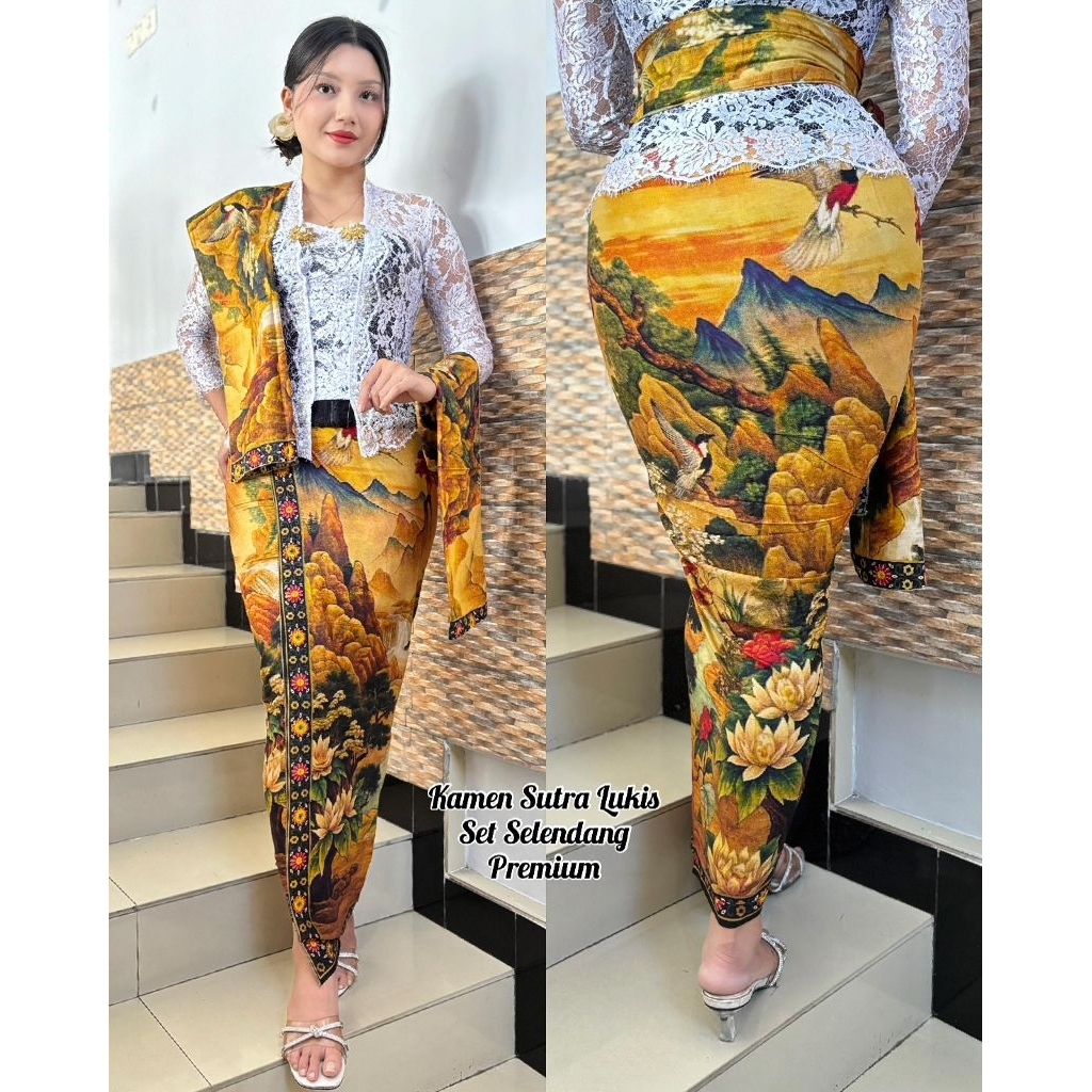 Kamen Lukis Lembaran Set Selendang/Kamen Viral/Kamen Lukis Premium/Kamen
