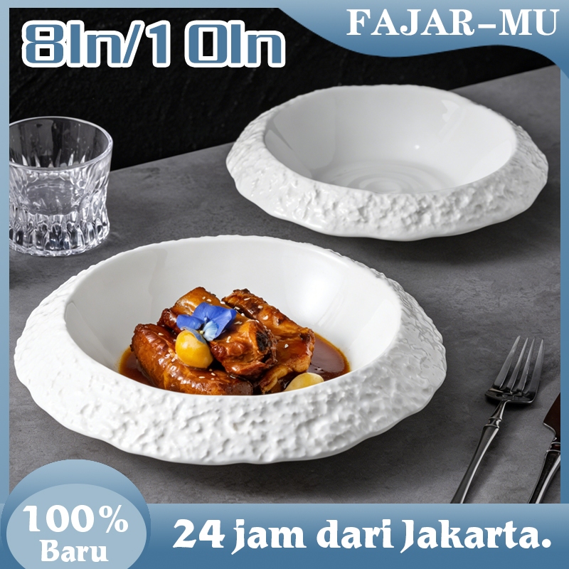 8/10 In Piring Makan Dalam Marmer Putih Klasik Motif Batu Alam Elegan Piring Utama Barat Mewah Premi